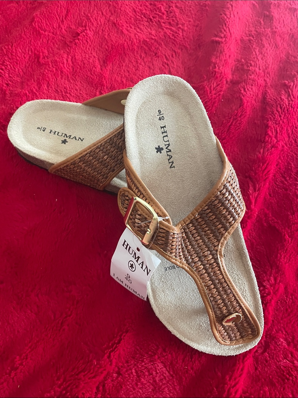 HUMAN: Women's Brown Woven Slide Sandals with Buckle. New with tags.
